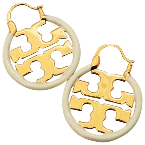 NWT Tory Burch Small Ivory Miller Hoop Earrings Rtl $125 - Picture 1 of 4